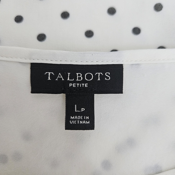 Talbots Blouse Off White Polka Dot Gathered Long Sleeve Keyhole Top Petite PL - Picture 8 of 9